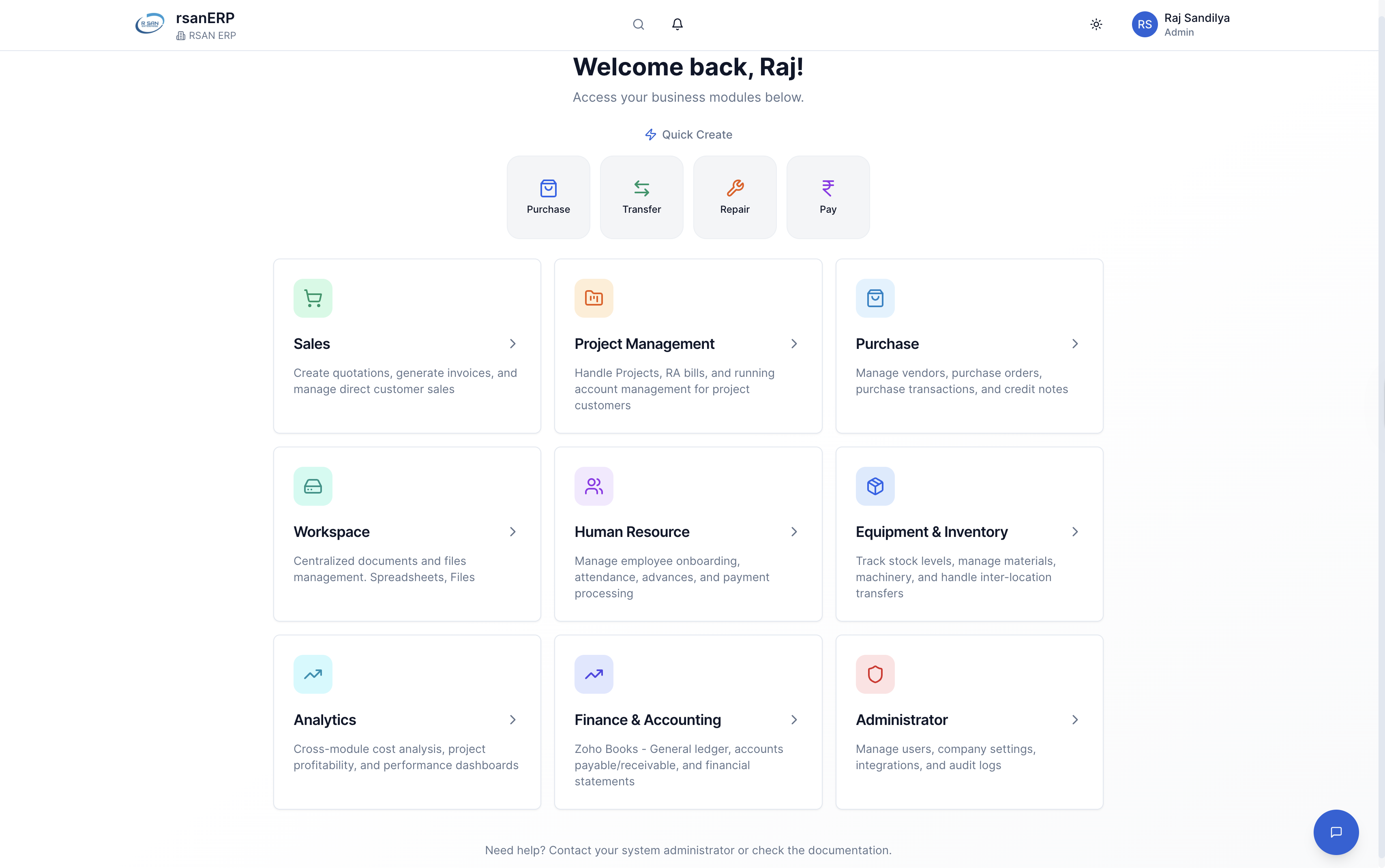 ERP Dashboard UI